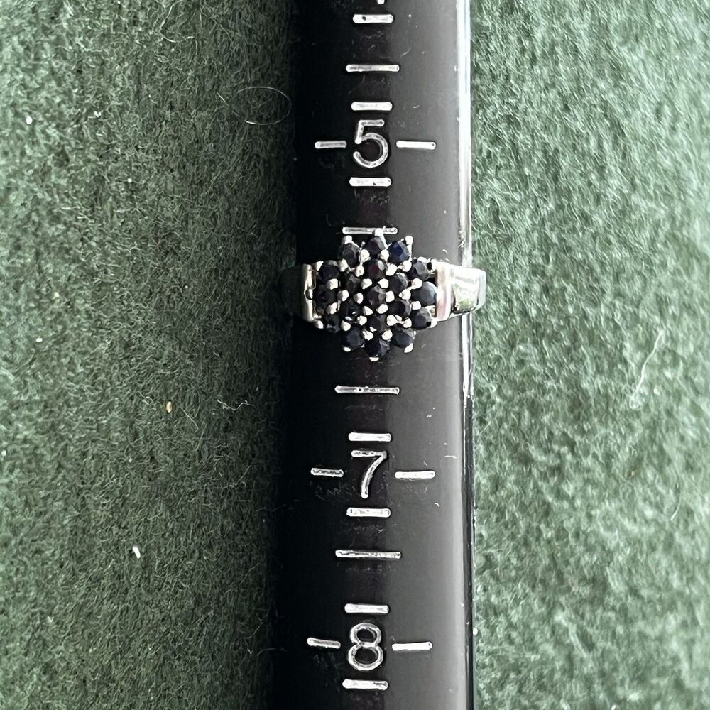 Sterling Silver 925 Natural Sapphire Cluster Flower Ring Size 6  - 3.8 Grams